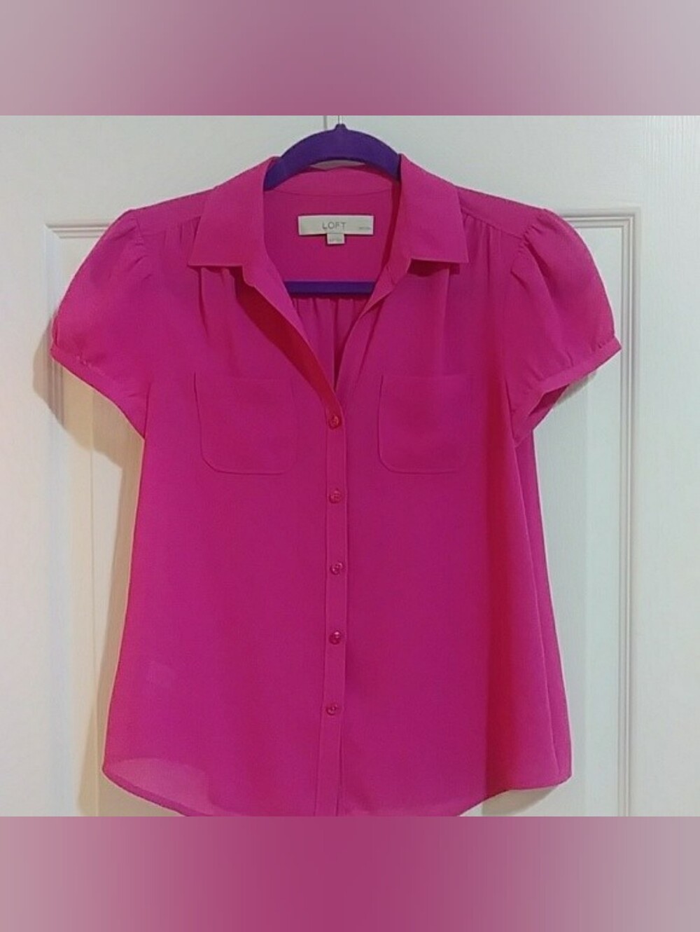 LOFT Women's Bright Fuchsia Button-Front Blouse
